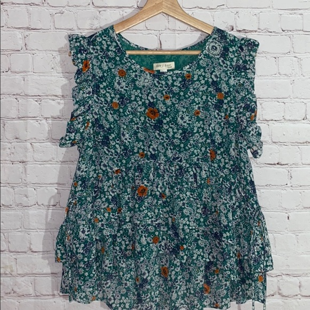 See You Soon‎ Ruffled Floral Blouse